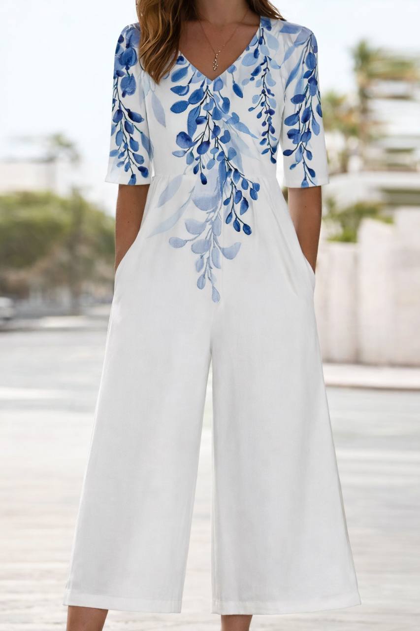 Cynthia | Floral Print Half Sleeve Jumpsuit