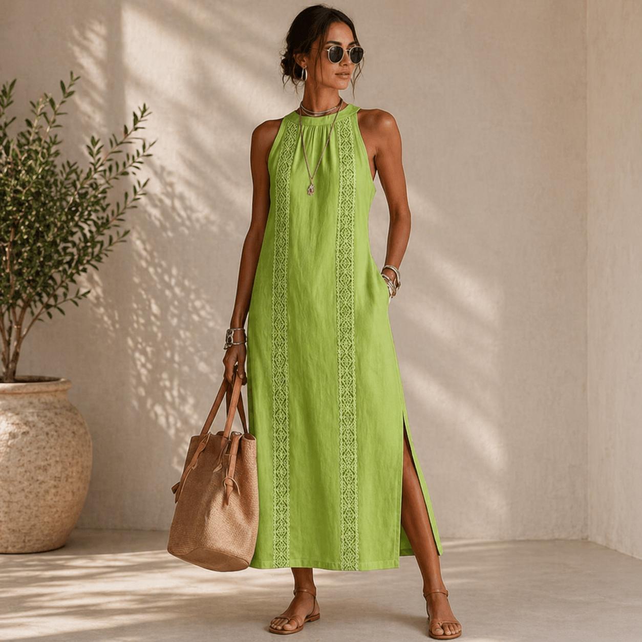 Etta | LINEN MIDI DRESS WITH MAO COLLAR