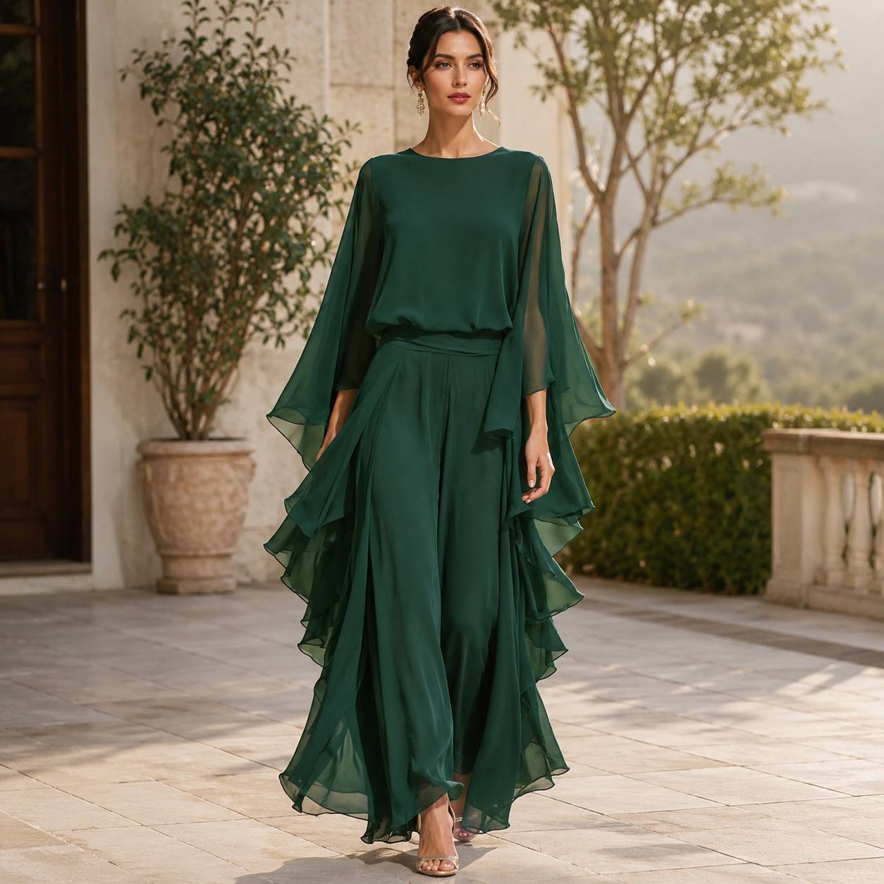 Velisse | Chiffon Cascade Evening Jumpsuit