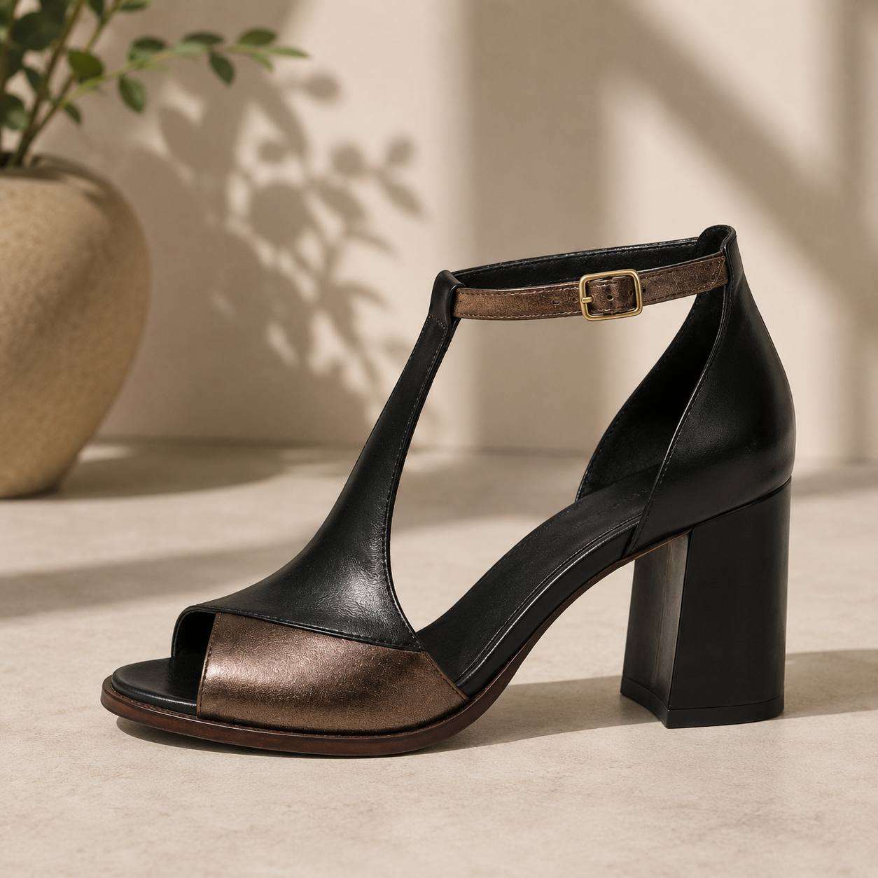 Seraphina | Sculpted T-Strap Heel Sandals