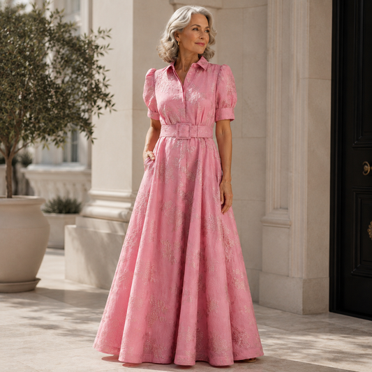 Flora | Blush Elegance Belted Maxi Dress