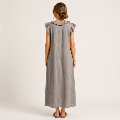 Gabriella | JOSETTE RUFFLE V-NECK LINEN MAXI DRESS