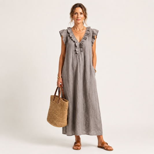 Gabriella | JOSETTE RUFFLE V-NECK LINEN MAXI DRESS