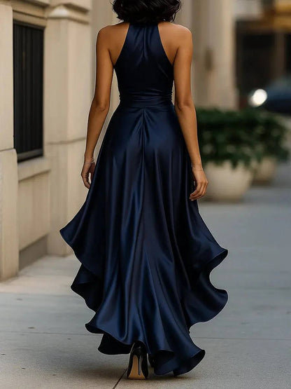 Audrey | Halter Wrap Satin Dress