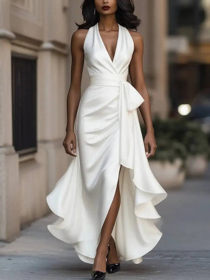 Audrey | Halter Wrap Satin Dress