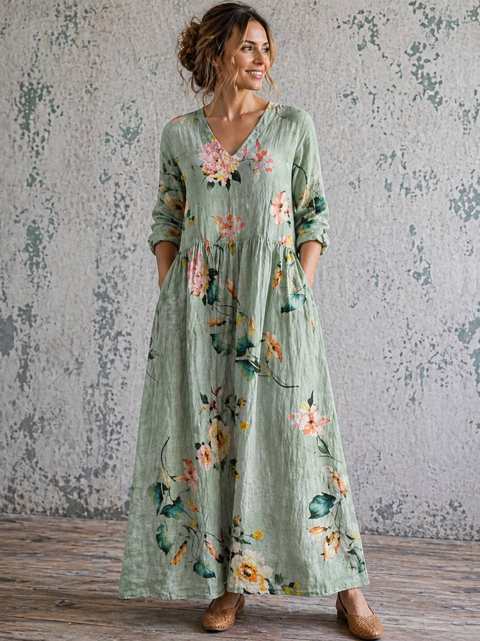 Aviana | Soft Sage Blossom Maxi Dress