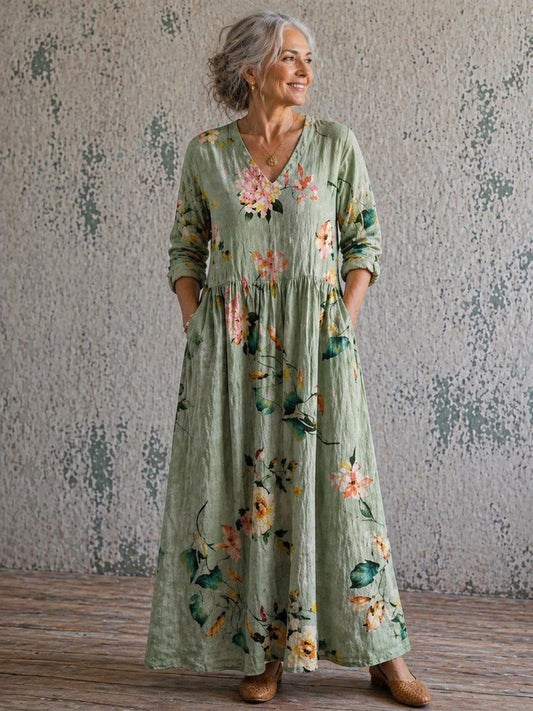Aviana | Soft Sage Blossom Maxi Dress