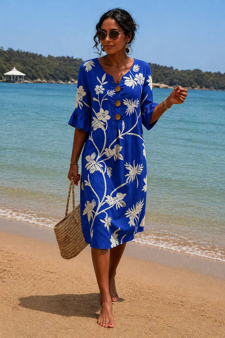 Selena | Coastal Breeze Floral Midi Dress