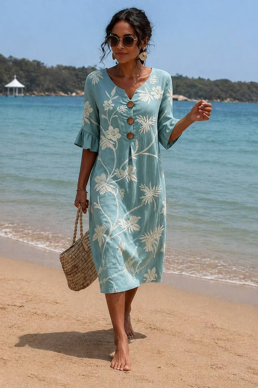 Selena | Coastal Breeze Floral Midi Dress