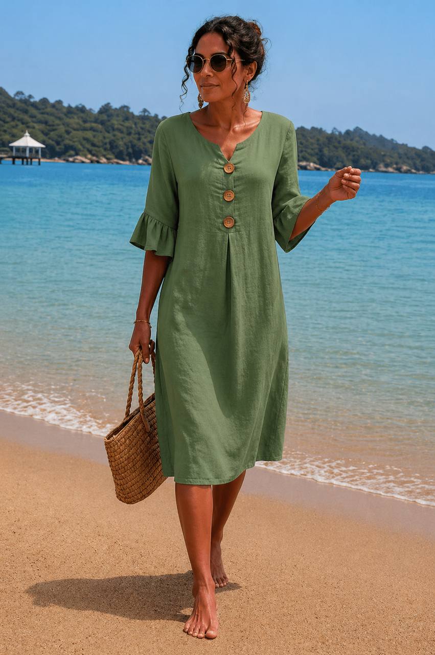 Liora | Sunny Breeze Button Midi Dress