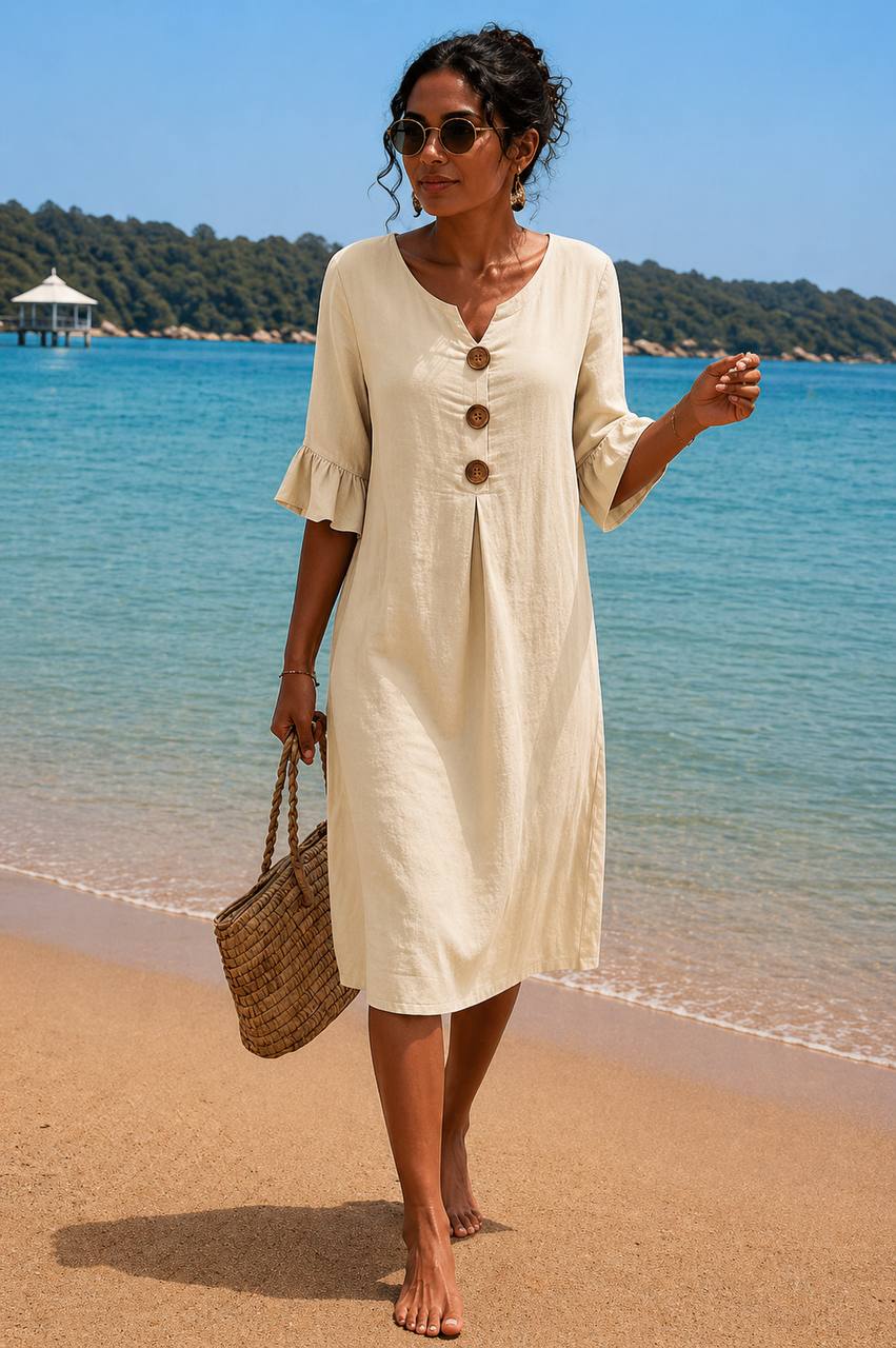 Liora | Sunny Breeze Button Midi Dress
