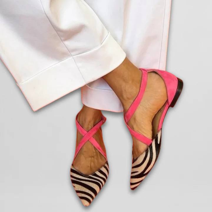 Selena | Zebra Cross-Strap Pointed Flats