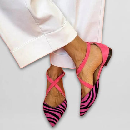 Selena | Zebra Cross-Strap Pointed Flats