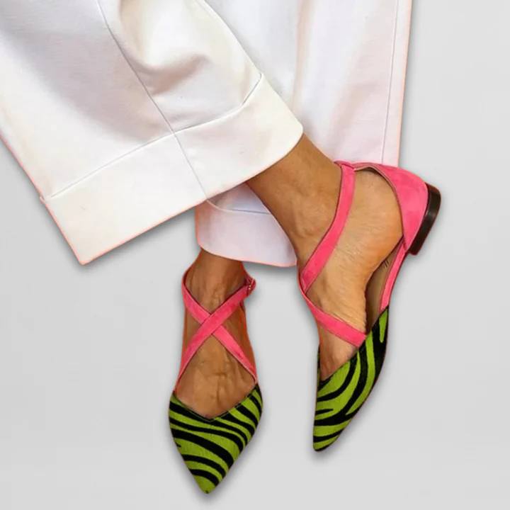 Selena | Zebra Cross-Strap Pointed Flats