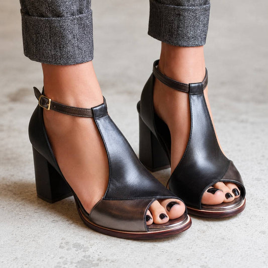 Seraphina | Sculpted T-Strap Heel Sandals