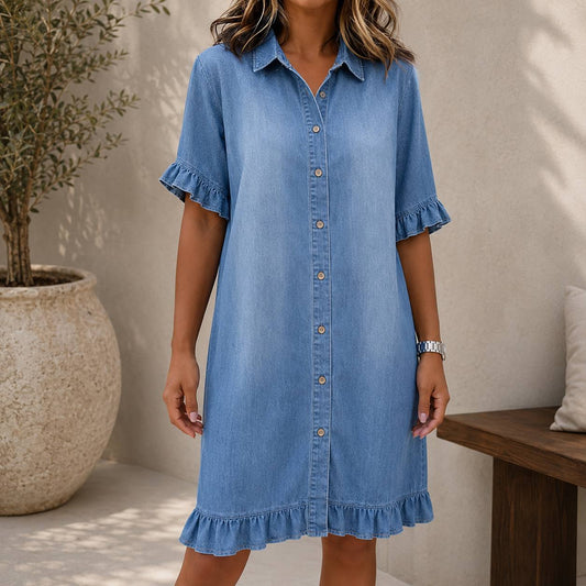 Lunessa | Denim Ruffle Shirt Dress
