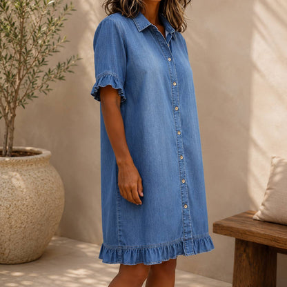 Lunessa | Denim Ruffle Shirt Dress