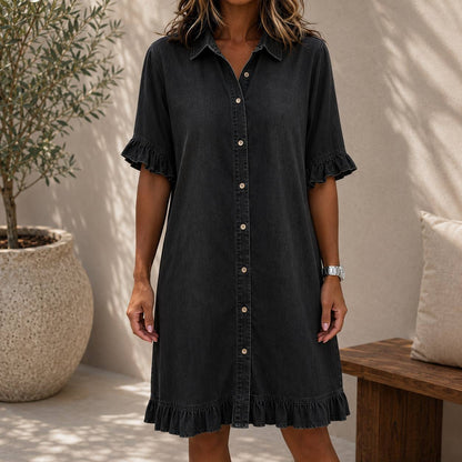 Lunessa | Denim Ruffle Shirt Dress