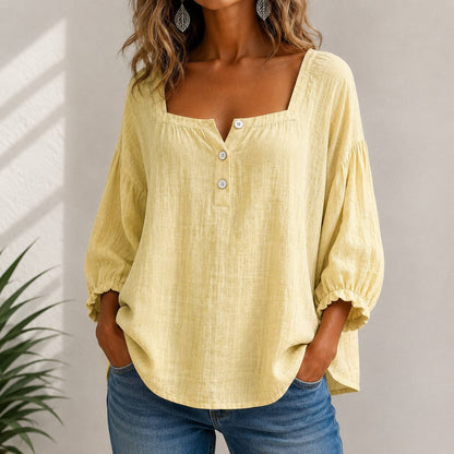 Elara | Relaxed Square-Neck Cotton Blouse