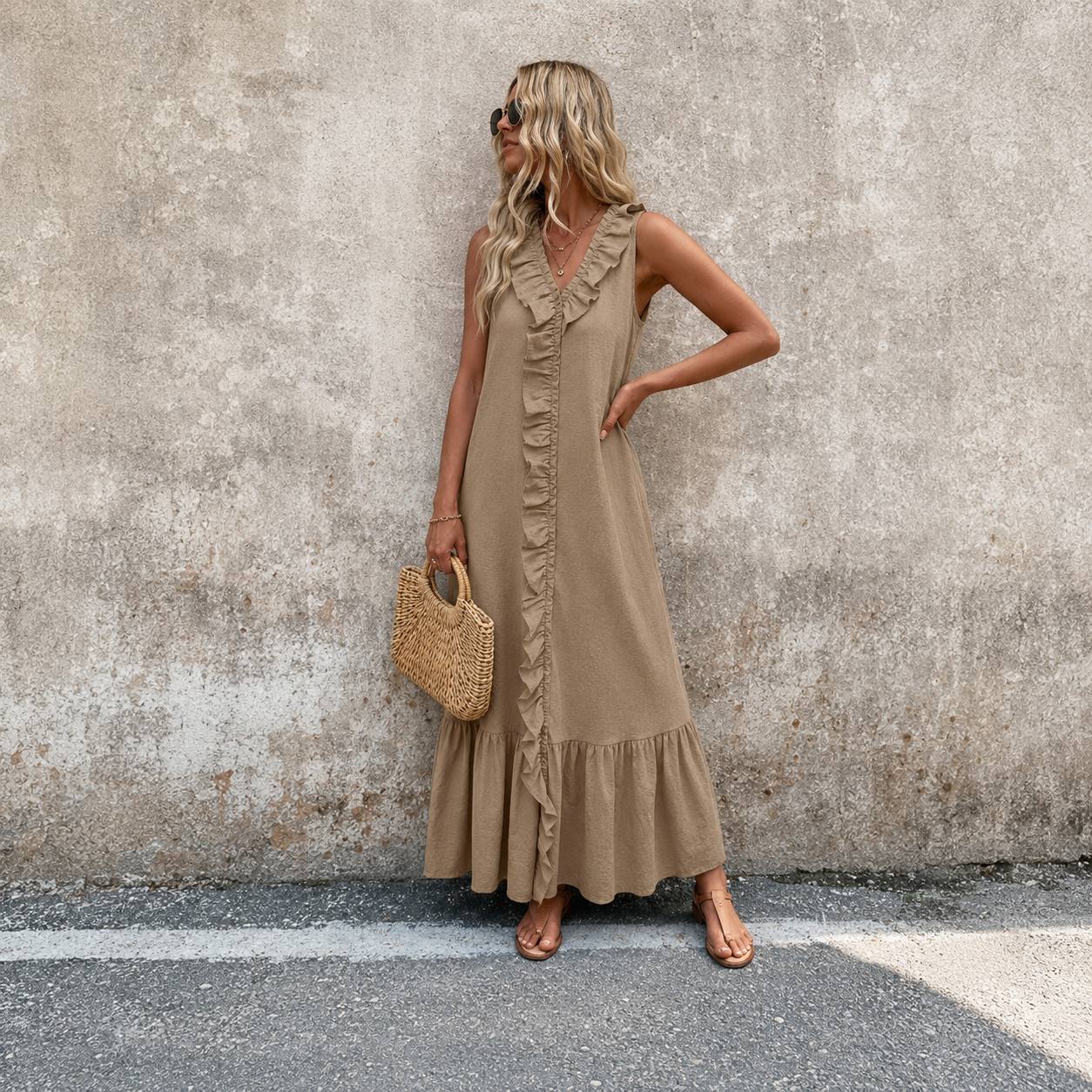 Solea | Ruffle Trim Maxi Dress
