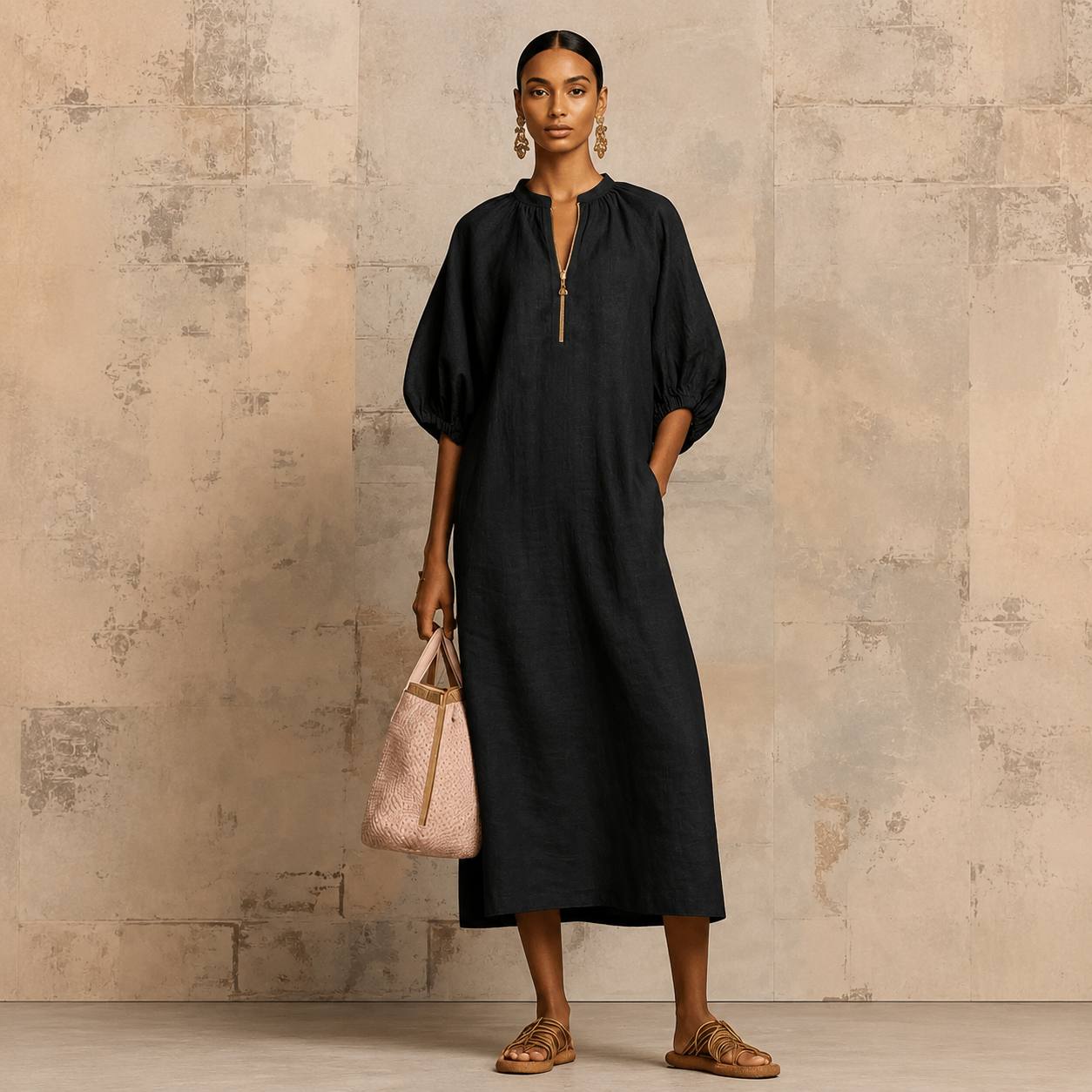 Aria | Zip-Neck Midi Dress