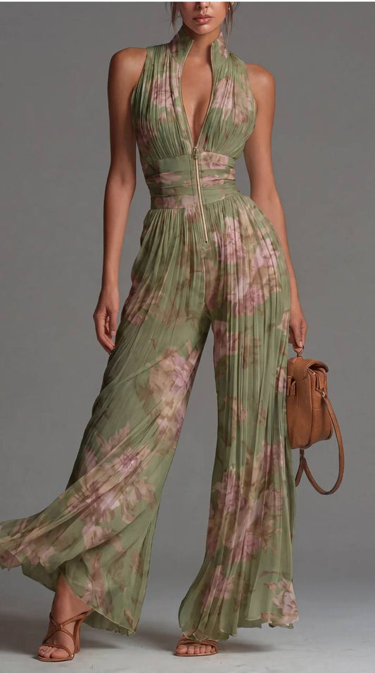 Florence | Floral Pleated Elegance Jumpsuit