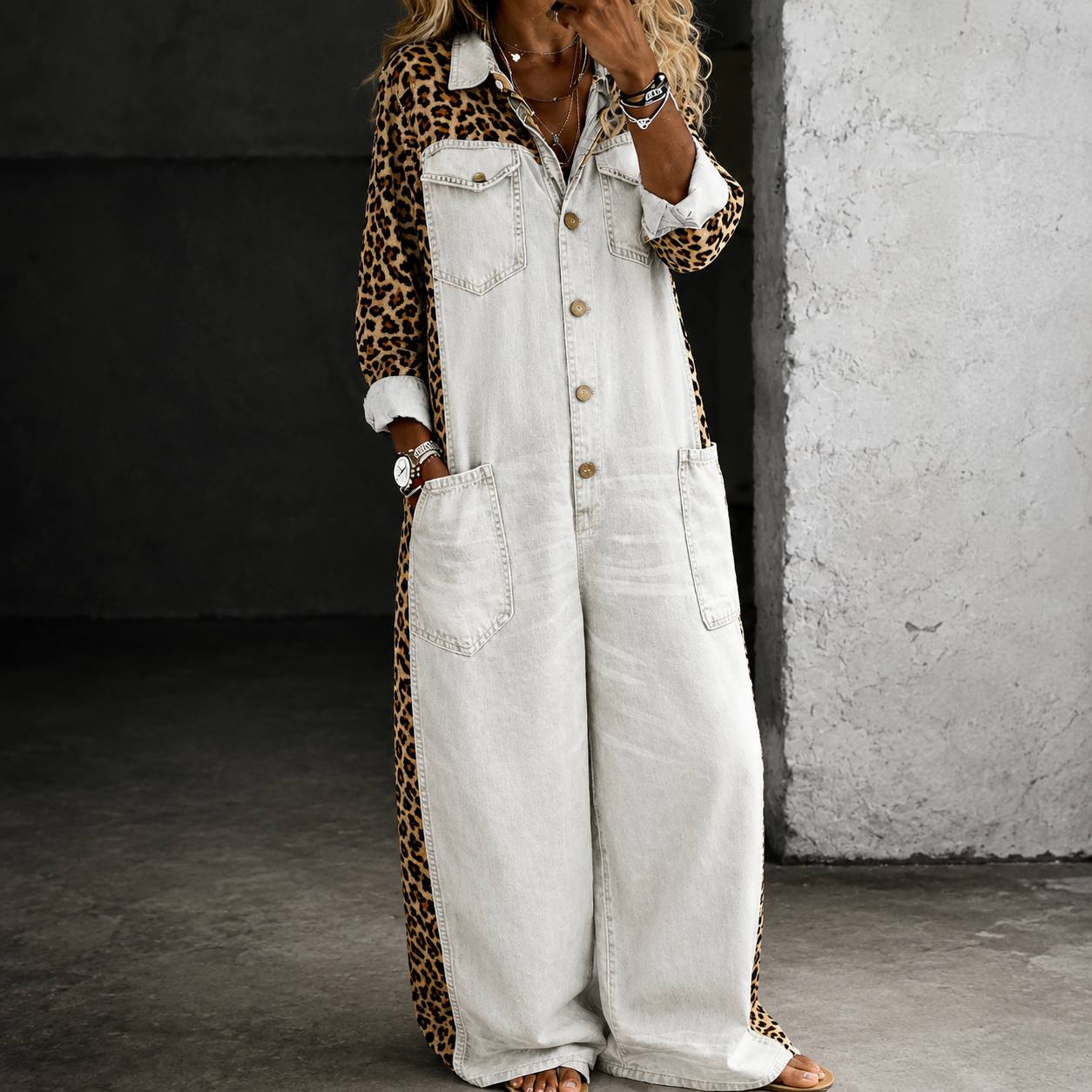 Dakota | Denim & Leopard Statement Jumpsuit