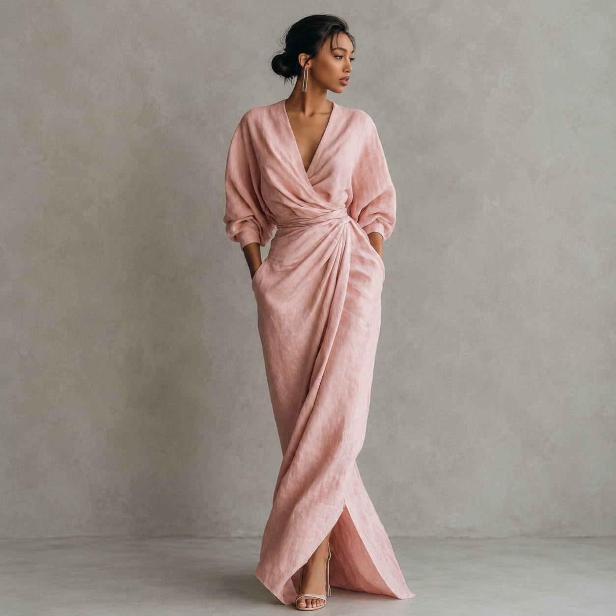Amelia | Blush Draped Maxi Dress