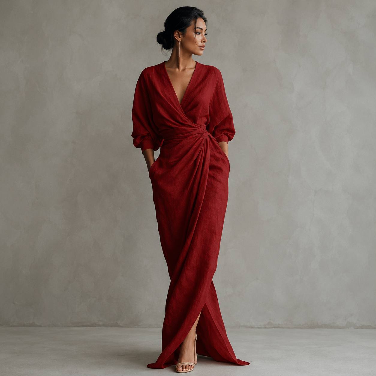 Amelia | Blush Draped Maxi Dress
