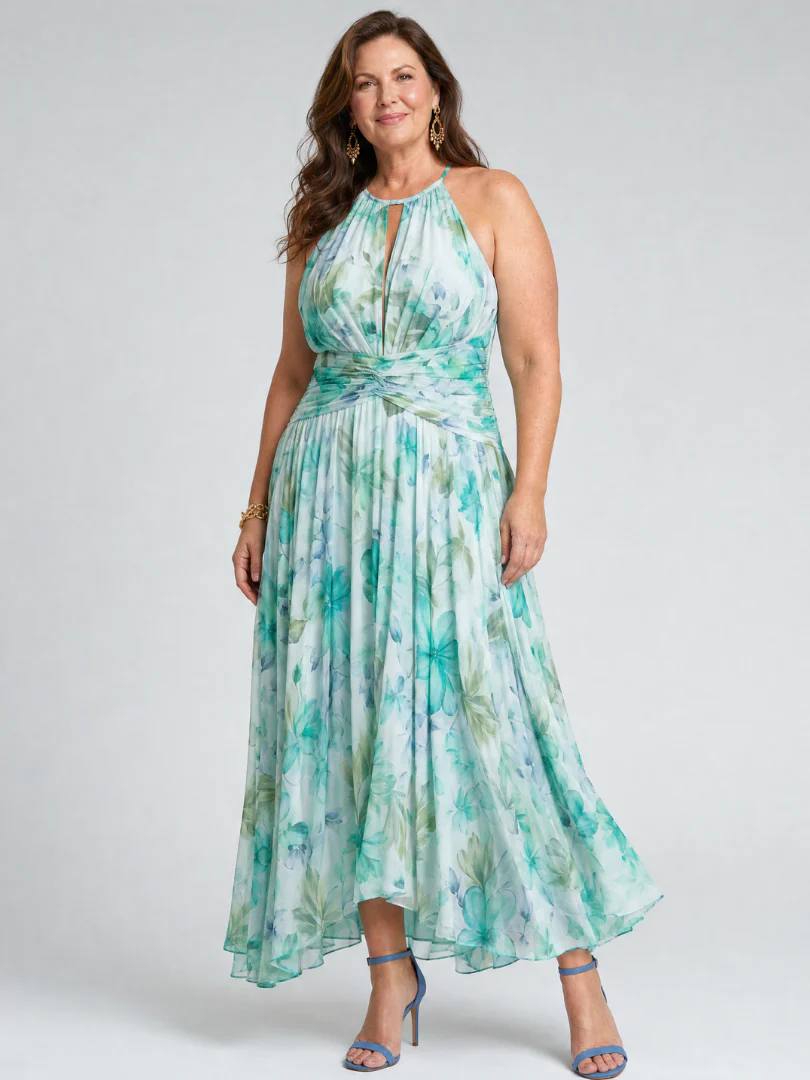 Clara | Mint Bloom Halter Maxi Dress