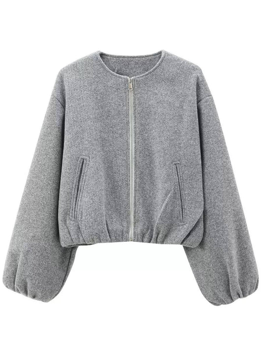 Women's Zip Front Balloon Sleeve Jacket