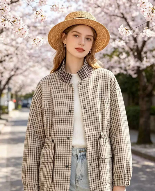 Women's Checked Drawstring Utility Jacket