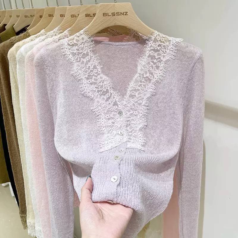 Women's Lace Trim Knit Cardigan