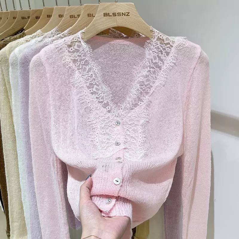 Women's Lace Trim Knit Cardigan
