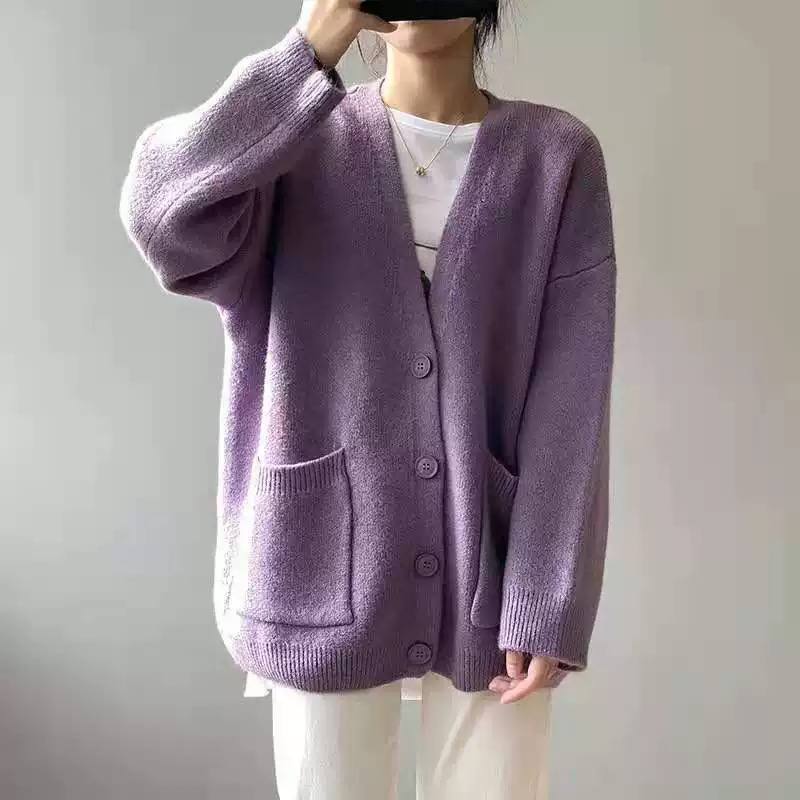 Women's Oversized V Neck Knit Long Cardigan With Pockets