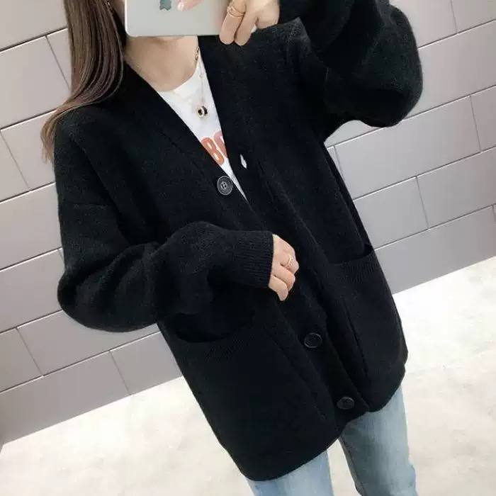 Women's Oversized V Neck Knit Long Cardigan With Pockets