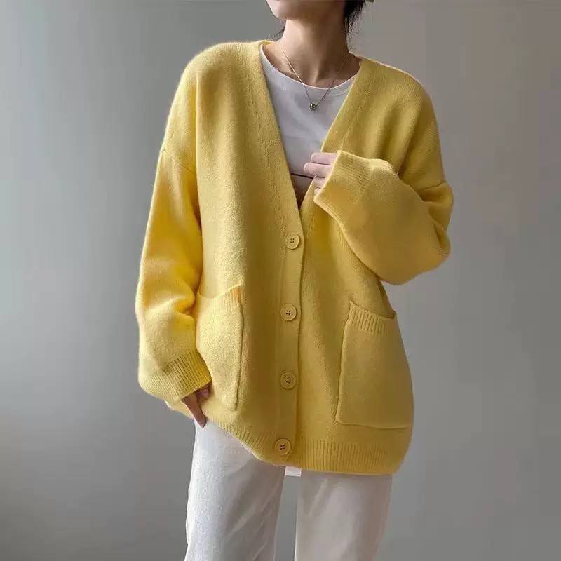Women's Oversized V Neck Knit Long Cardigan With Pockets
