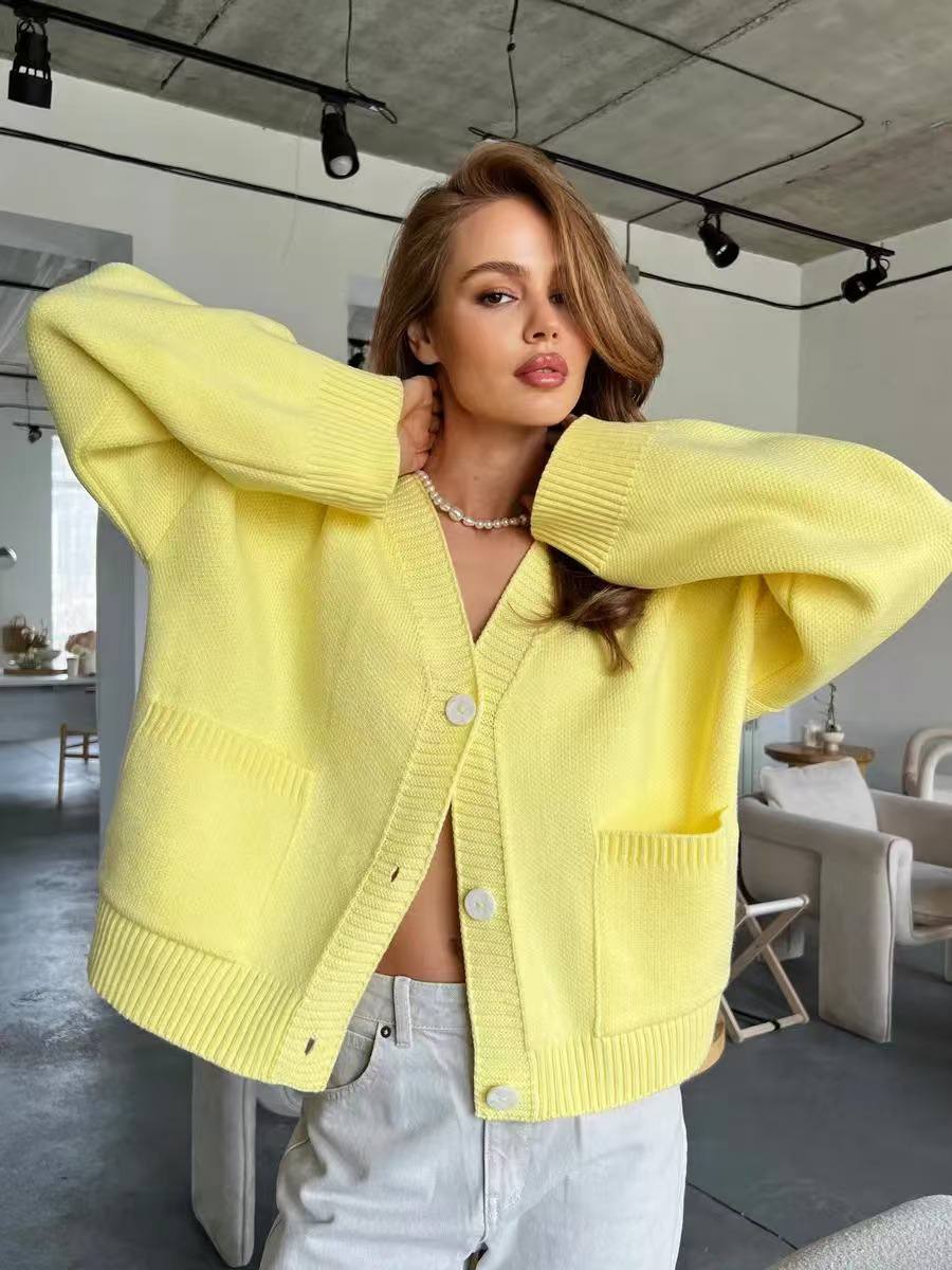 Women's Oversized Button Front V Neck Knit Cardigan