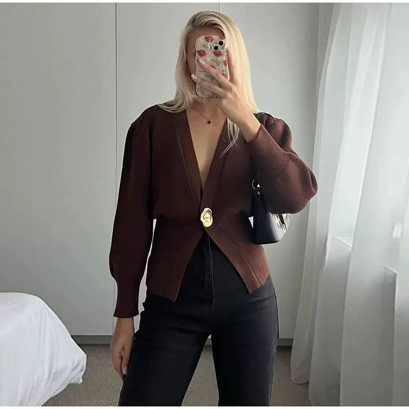 Women's Elegant Long Sleeve Single Button Knit Cardigan