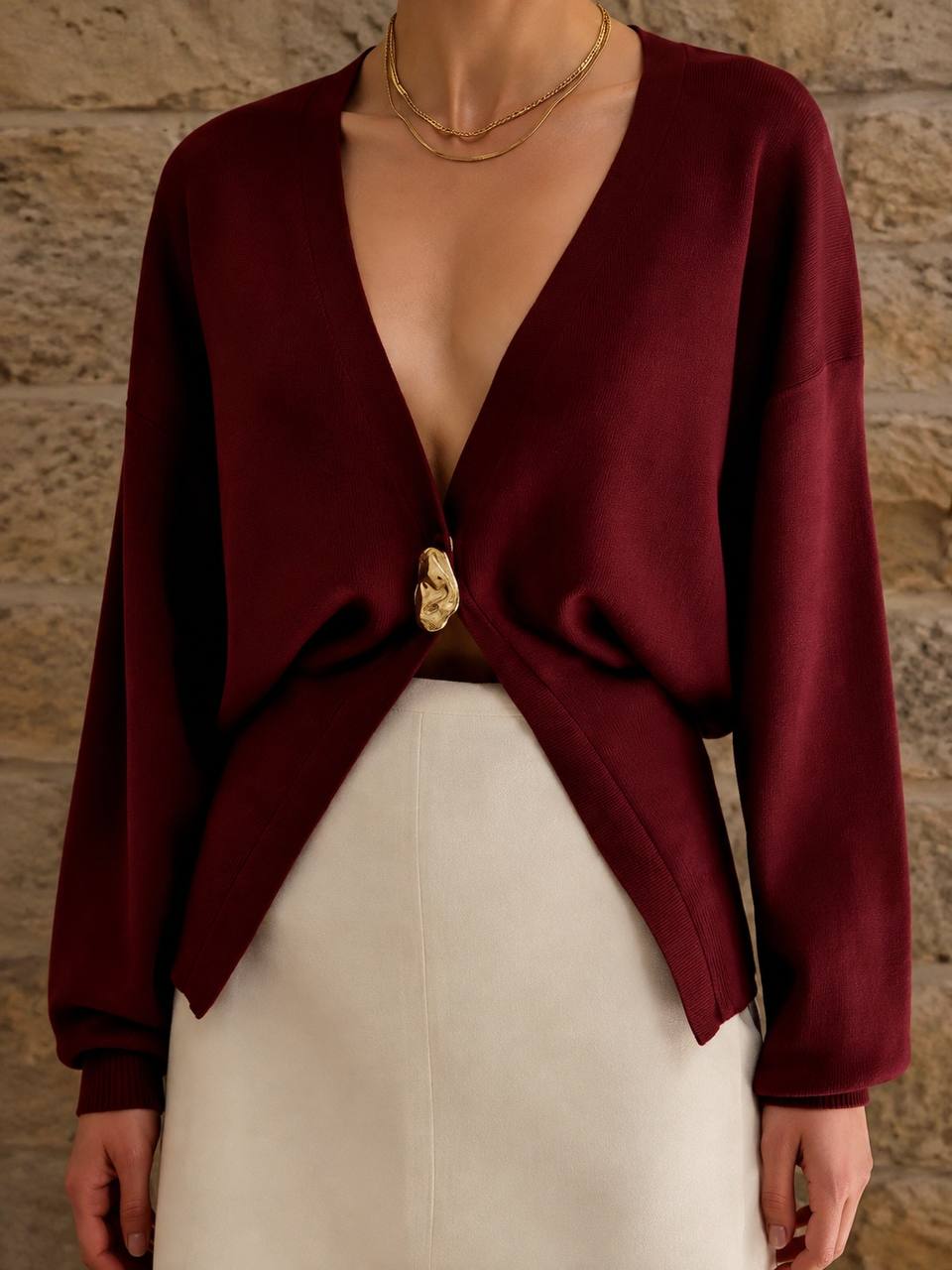 Women's Elegant Long Sleeve Single Button Knit Cardigan