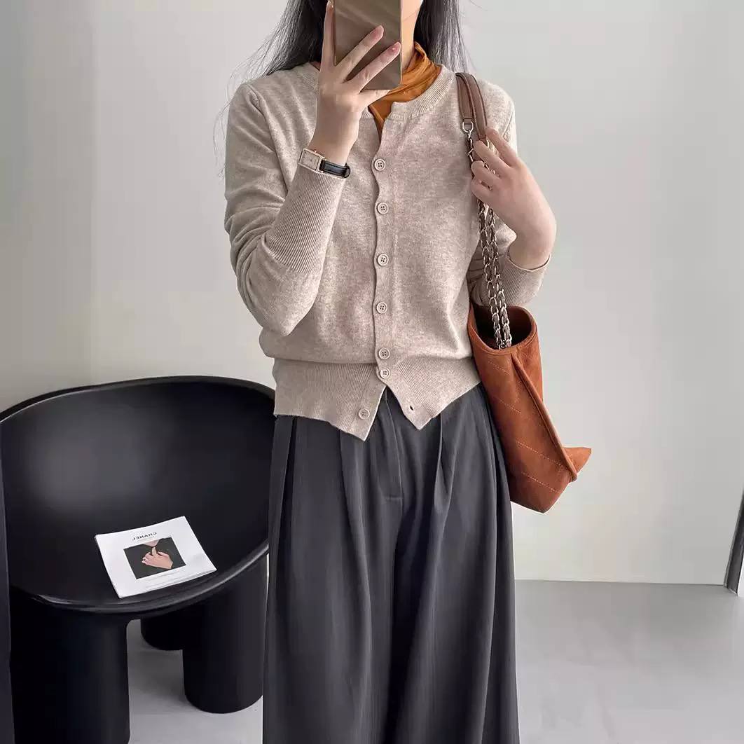 Women's Crew Neck Lightweight Knit Cardigan