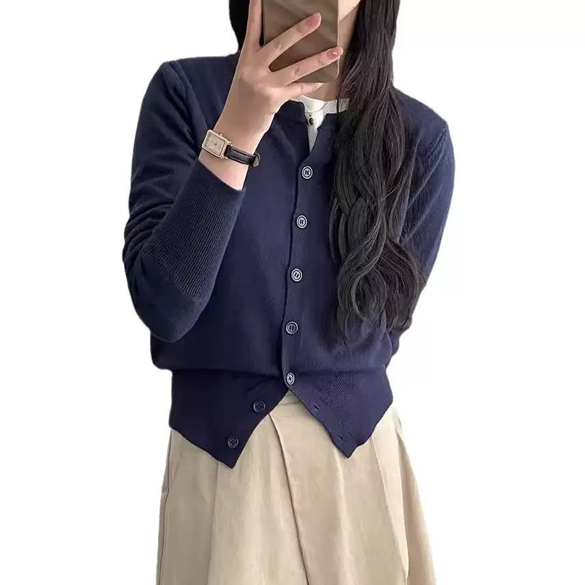 Women's Crew Neck Lightweight Knit Cardigan