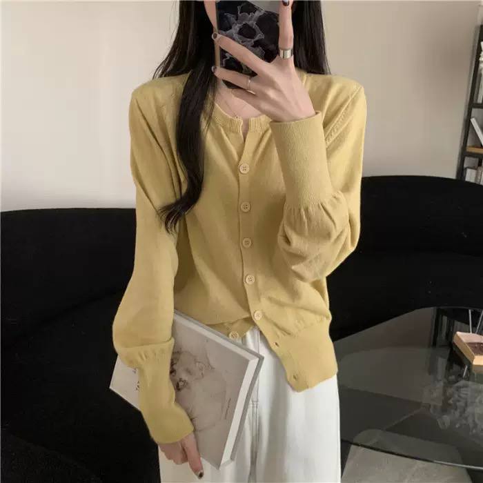 Women's Crew Neck Lightweight Knit Cardigan