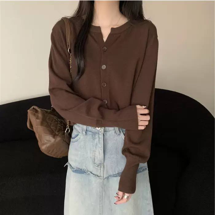 Women's Crew Neck Lightweight Knit Cardigan