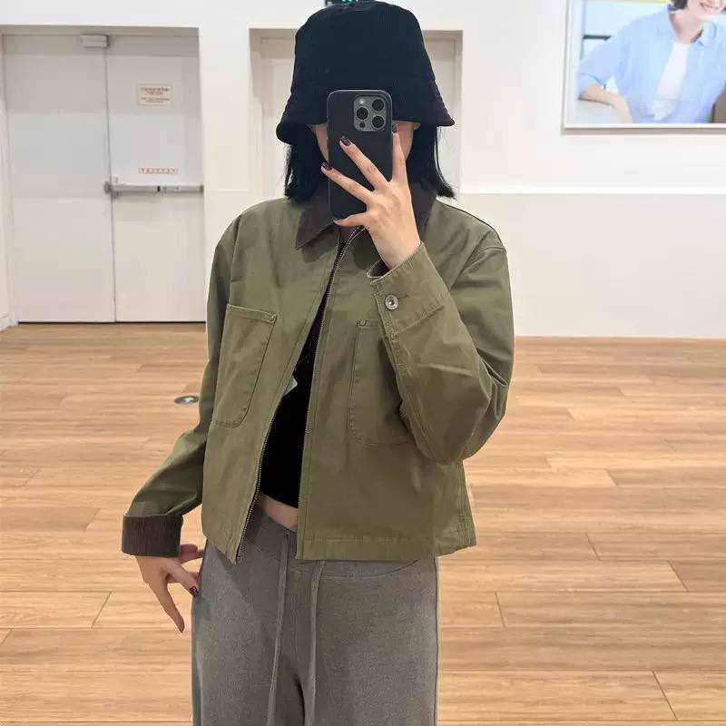 Women's Cropped Zip Up Utility Jacket With Pockets