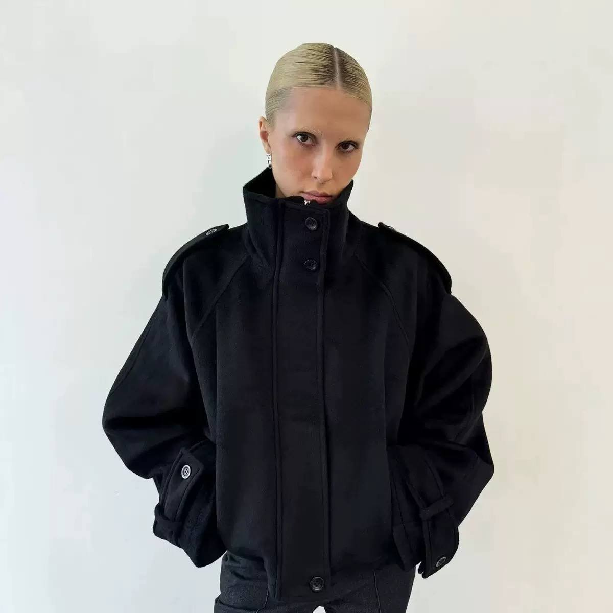 Women's Oversized High Neck Button Up Bomber Jacket