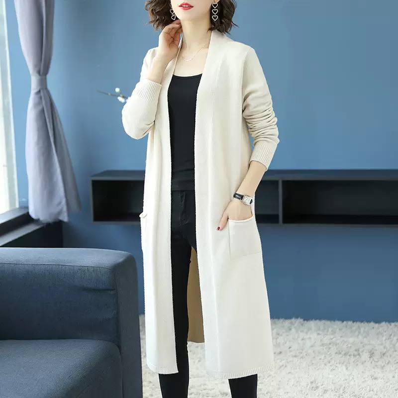 Women's Long Open Front Knit Cardigan With Pockets