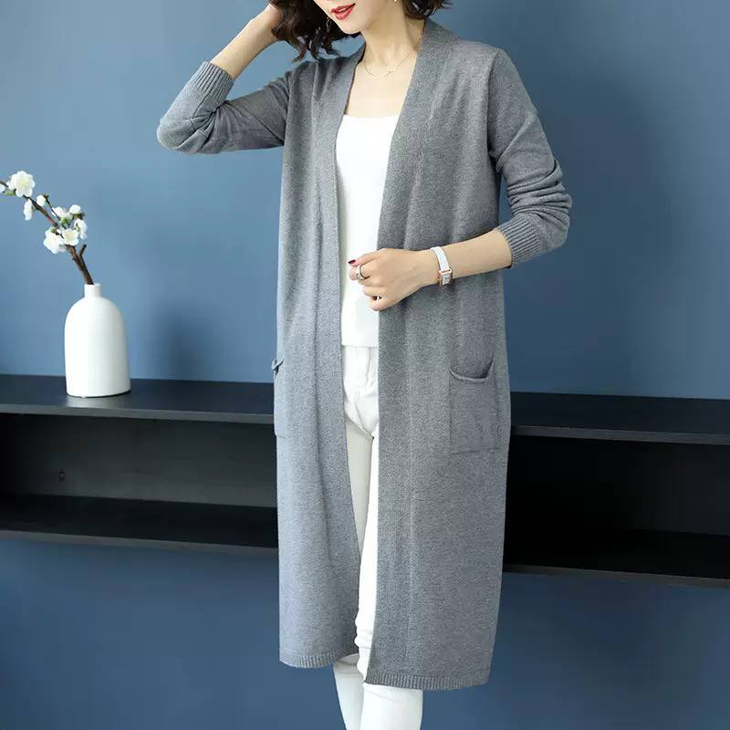 Women's Long Open Front Knit Cardigan With Pockets
