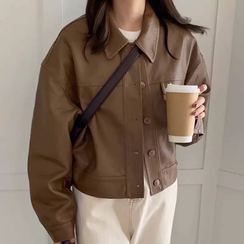 Women's Cropped Vintage Faux Leather Jacket