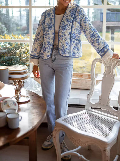 Women's Blue Floral Quilted Jacket